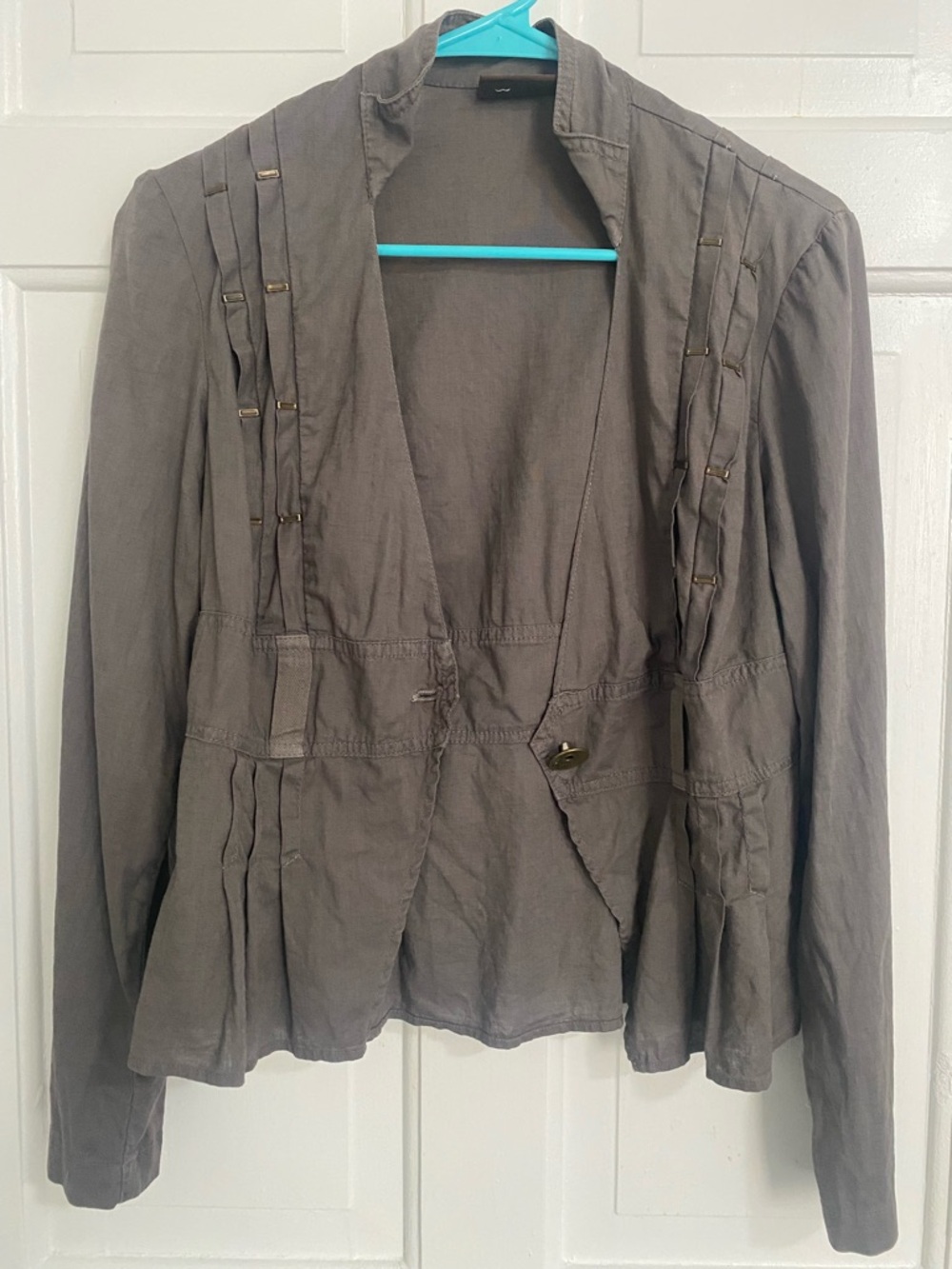 Gray Utility Blazer with Toggle Detail